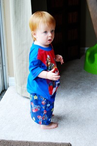 Audrey in Landon's pajamas