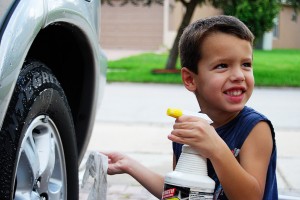 washing the car